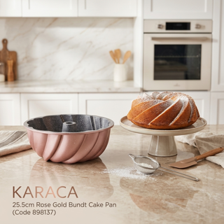 قالب کیک پزی ۲۵.۵ سانتیمتر رزگلد مدل باندت کد 898137 - کاراجا | Karaca Rose Gold Bundt Cake Pan